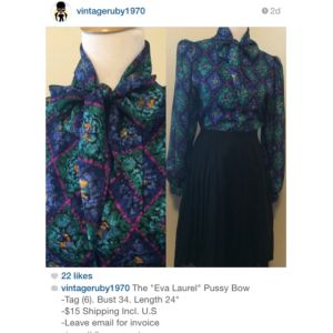 "Eva Laurel" PussyBow Blouse sold by @VintageRuby1970