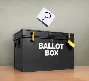 Question mark at the ballot box