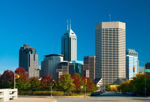 Indianapolis skyline and autumn trees