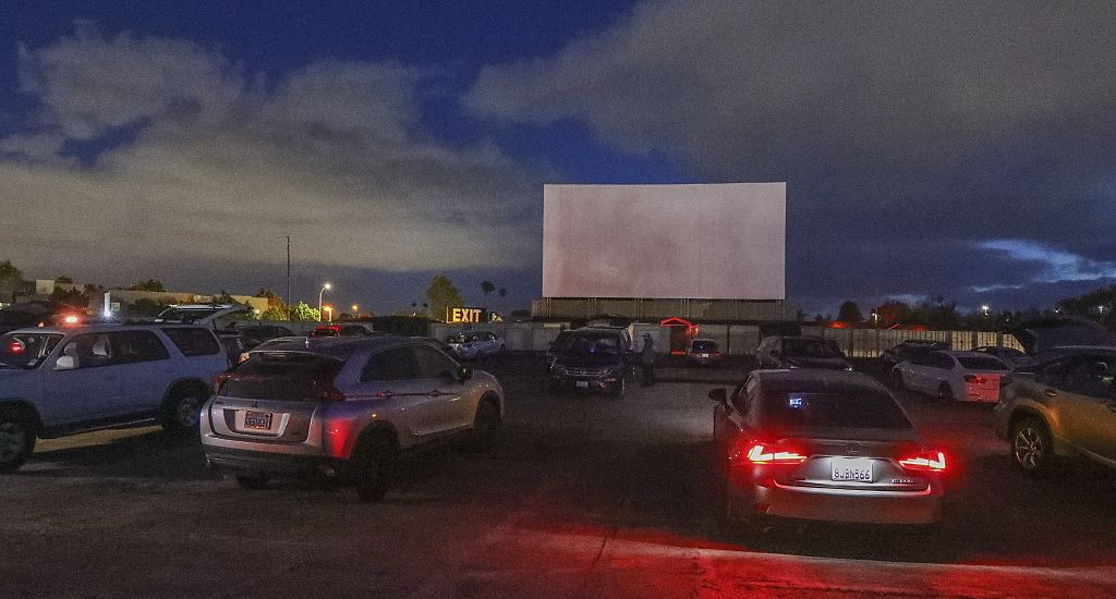 Cars are parked as people wait to watch the movie Trolls at the South Bay Drive-In Theaters, which reopened last weekend, on May 13, 2020 in San Diego, California. (Photo by Eduardo Contreras / The San Diego Union-Tribune via Getty Images)