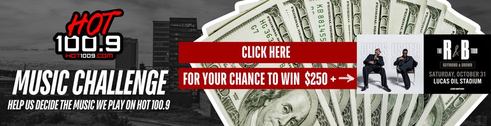 Hot 100.9 music challenge with chance to win $250, featuring cash and B&B band poster